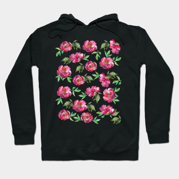 Peonies Flowers Watercolor Ink Cute Girly Hoodie by ArtInPi